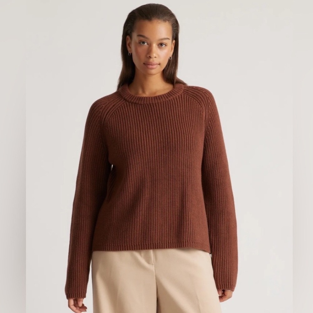 Quince Organic Cotton Fisherman Crewneck Sweater Cappuccino XS
